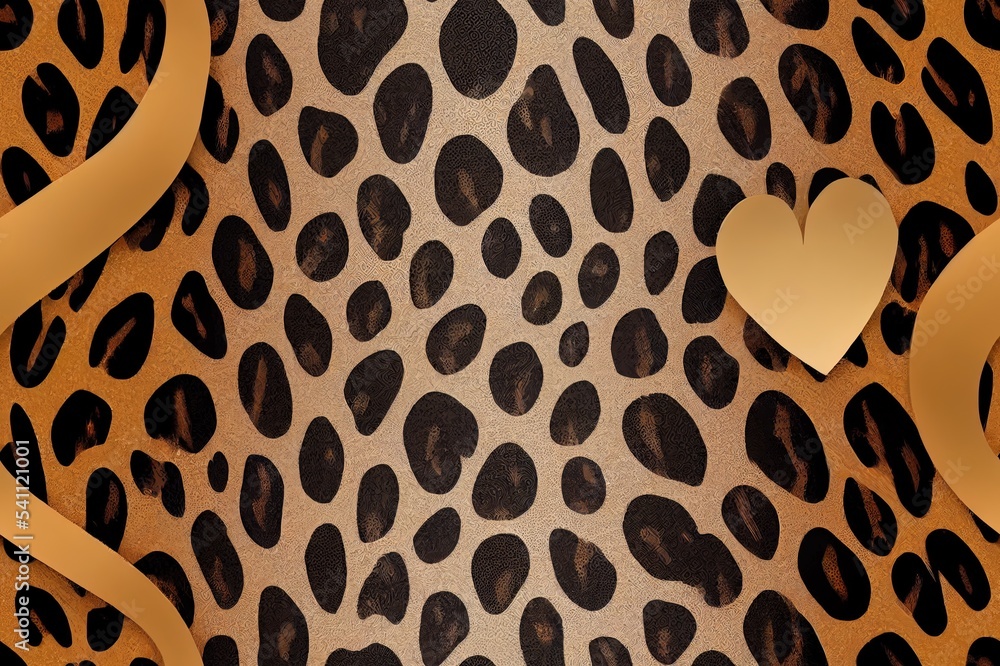 Poster abstract seamless chaotic leopard print with hearts elements. grunge texture background. wallpaper f