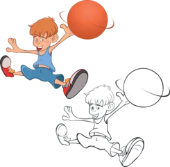 Zelfklevend Fotobehang Vector Illustration of Cute Little Boy. Basketball player. Coloring Book.  © liusa