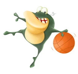 Foto op Canvas Illustration of Cute Frog. Basketball player.  © liusa