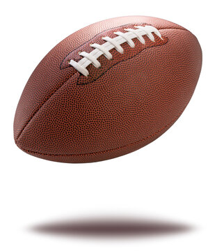 Leather American Football Ball Isolated On White Background, American Football Ball Sports Equipment On White With Work Path.