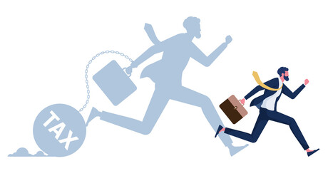 Business financial concept-Businessman with shadow running away from tax, modern flat Vector illustration
