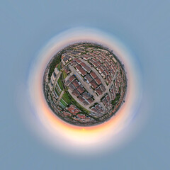 Sphere sunset cityscape from top view of center of Thailand