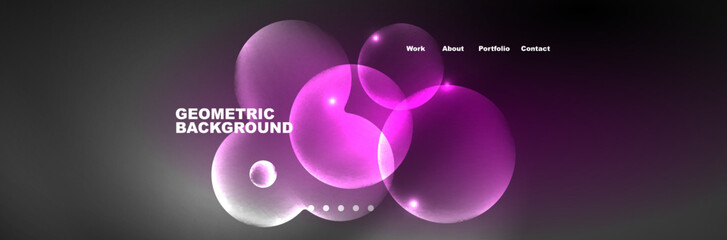 Shiny neon circles and bubbles, dark abstract background with blurred magic neon light, wallpaper design