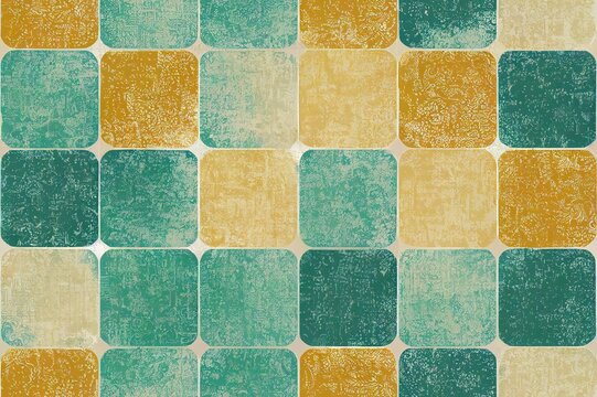 Geometric floral ceramic tiles patchwork wallpaper abstract 2d illustration seamless pattern grunge effect in separate layer