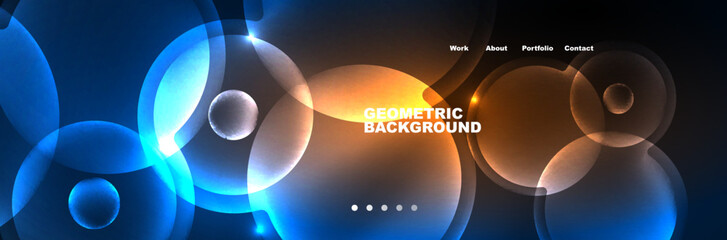 Shiny neon circles and bubbles, dark abstract background with blurred magic neon light, wallpaper design