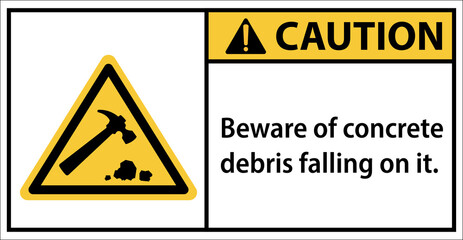 Beware of concrete debris falling on it.sign caution