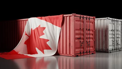 Foto op Plexiglas canada national flag and container box, 3d rendering © AddMeshCube