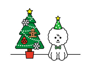 ビションフリーゼとクリスマスのイラスト 背景なし
