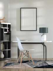 Obraz premium 3D illustration Mockup photo frame in living room rendering