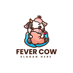 Vector Logo Illustration Fever Cow Mascot Cartoon Style.