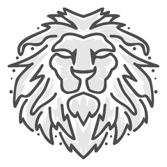 The head of a lion with a long mane abstract gray and white discreet with little specks around it