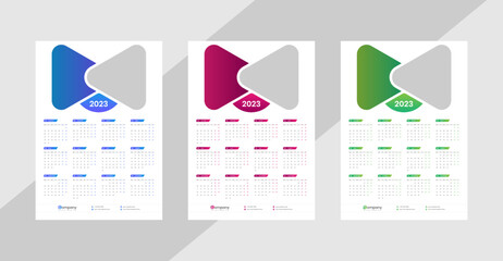 One Page Wall Calendar 2023 Template Design