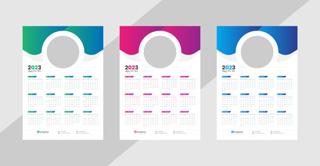 One Page Wall Calendar 2023 Template Design