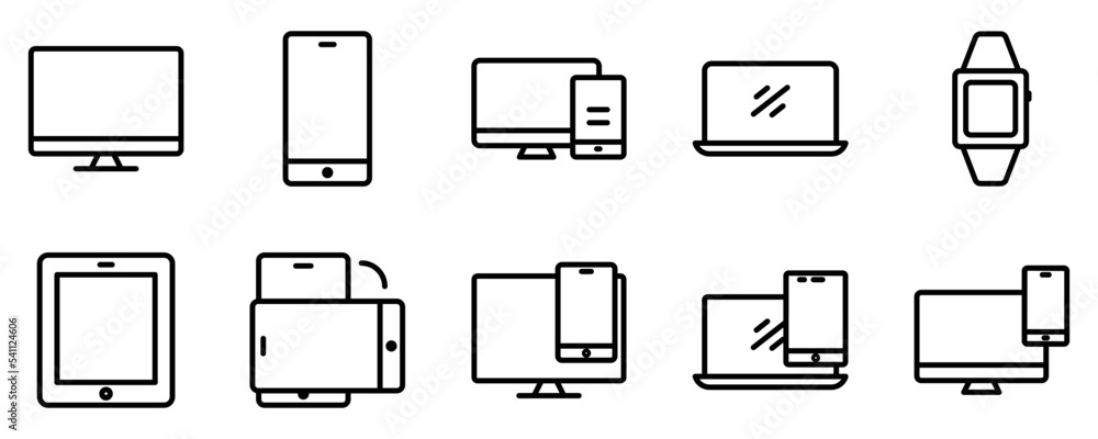 Poster illustration of icon set related to computer, technology. line icon style. simple vector design edit