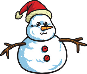 Cute Snowman Chubby Wearing Santa Hat Cartoon Illustration