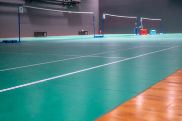 Empty green badminton court for playing