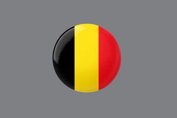 Fototapeta premium Belgium Flag 3d Illustration round glossy Flag Button with ash color background
