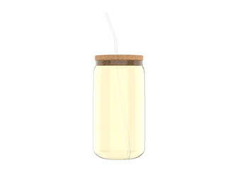 glass can with lid and straw mockup isolated on background. 3d illustration