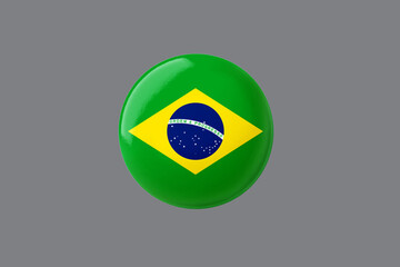 Brazil Flag 3d Illustration round glossy Flag Button with ash color background