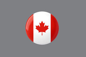 Canada Flag 3d Illustration round glossy Flag Button with ash color background