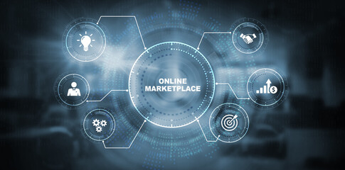 Online marketplace e-commerce internet shopping business concept. 3d illustration