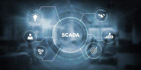 System Supervisory Control And Data Acquisition technology concept. SCADA. 3d illustration