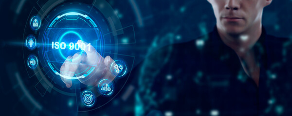 Business, technology, internet and network concept. Virtual screen of the future with the inscription: ISO 9001