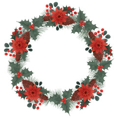 Christmas wreath in watercolor style. Isolated clipart element.
