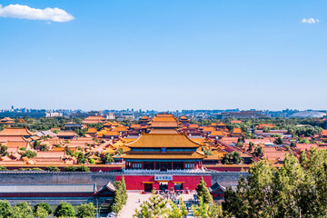 High angle view of the building of Shenwumen in the Forbidden City, Beijing, China