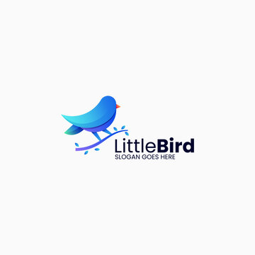 Vector Logo Illustration Little Bird Gradient Colorful Style.