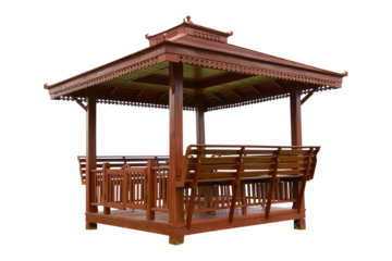 Wooden pavilion, a large living for relaxing isolated on white background.