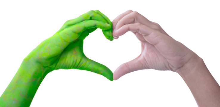 Environment earth day, Heart shaped by nature hands and female with circular economy icon of eco infinity , Loving the environment, Forest conservation concept, Concept Save the world.