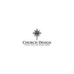 Church ornament vintage logo design template