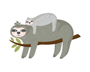 family sloths in branch © Gstudio