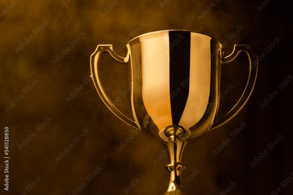 Wall mural gold trophy competition in the dark with smoke and with copy space