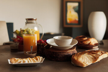 Obraz na płótnie Canvas Breakfast with coffee and toasted bread