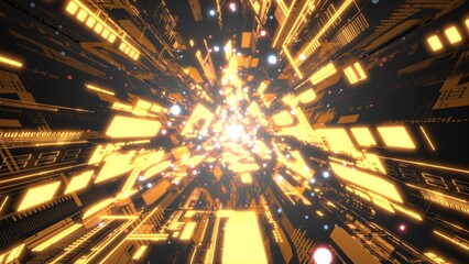 VJ トンネル 三角形 機械 SF 発光 サイバー 黄色 [別Verあり]