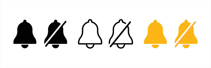 Bell icon set. Notification bell icon. Alarm symbol. Ringing bell and notification for clock and smartphone. Incoming inbox message sign. Vector illustration