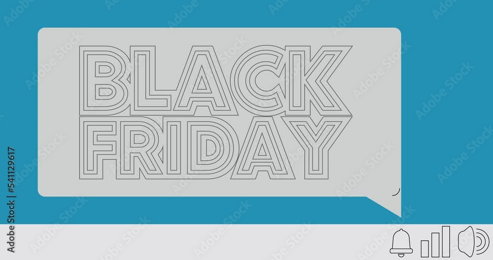 Poster black friday text on notification bubble from portable information device screen. mobile app message