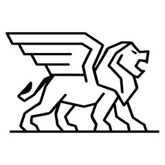 Simple retro winged silhouette lion logo walking while roaring classic