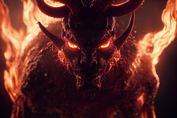 Scary demon monster in hell.  Generative AI.