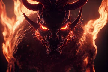 Fotobehang Scary demon monster in hell.  Generative AI. © Worldillustrator