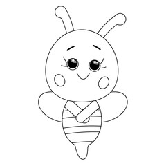 Outline for coloring cute cartoon bee