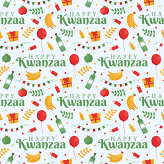 Happy Kwanzaa Holiday African Seamless Pattern Design with Festival Style Element on Template Hand Drawn Cartoon Flat Illustration