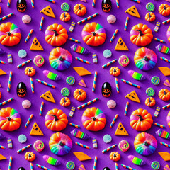 Seamless Pattern of colorful Halloween candy