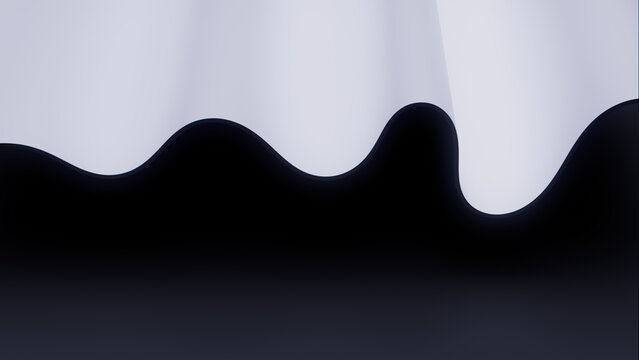 Clean, White and Black Surface with Curves. Minimalist 3D Background with Copy-Space.