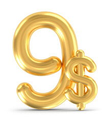 3d golden 9 dollar isolated on background. 3d illustration.