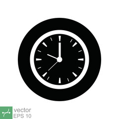 Clock icon. Simple flat style. Wall clock face, office hour, dial, arrow, circle, round, watch, time concept. Vector illustration isolated on white background. EPS 10.