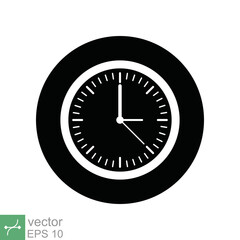 Clock icon. Simple flat style. Wall clock face, office hour, dial, arrow, circle, round, watch, time concept. Vector illustration isolated on white background. EPS 10.