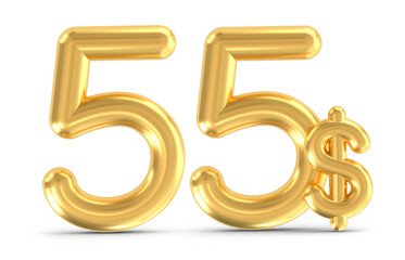 Obraz premium 3d golden 55 dollar isolated on background. 3d illustration.